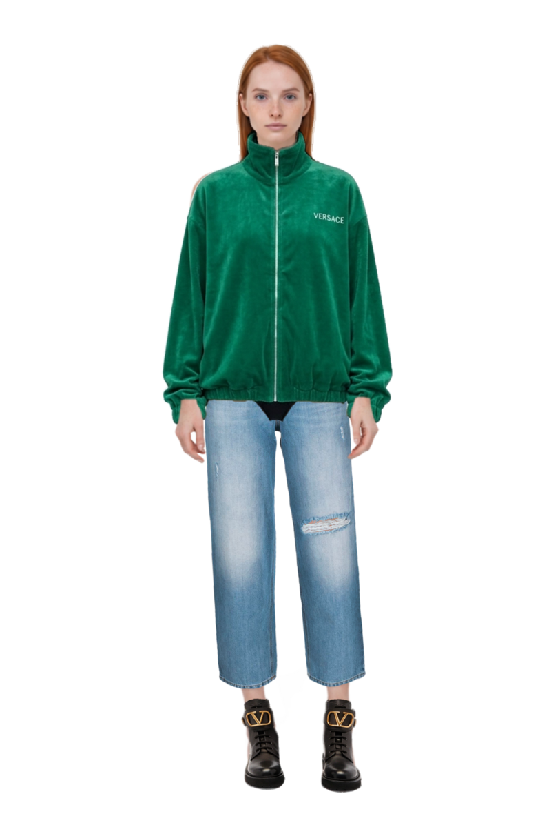 Outfit cotton-terry jacquard zip sweatshirt and pinko top