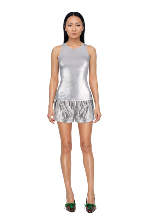 Outfit lace-up pointed-toe pumps and pinko shorts