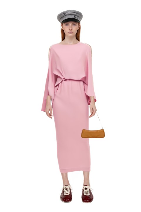 Outfit eolia cape-sleeve maxi dress and looong m shoulder bag