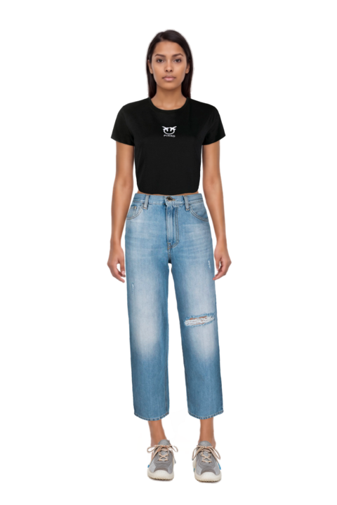 Outfit bubble technical fabric and suede sneakers and pinko t-shirt