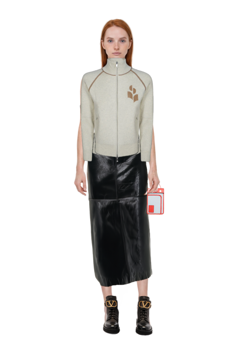 Outfit logo-intarsia zip-up cardigan and gwen leather midi skirt