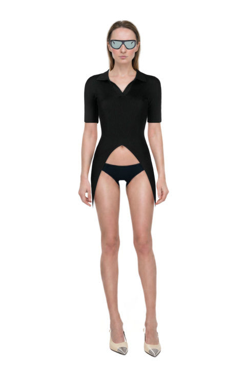 Outfit geometric-frame sunglasses and cassandre-plaque pumps