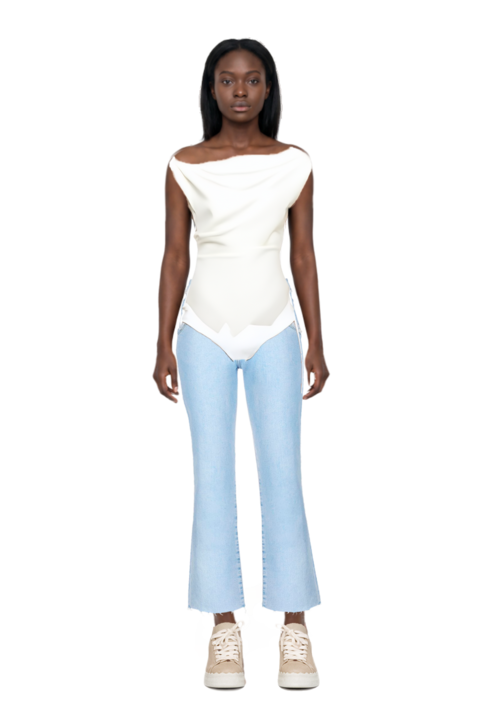 Outfit off-shoulder top and pinko jeans