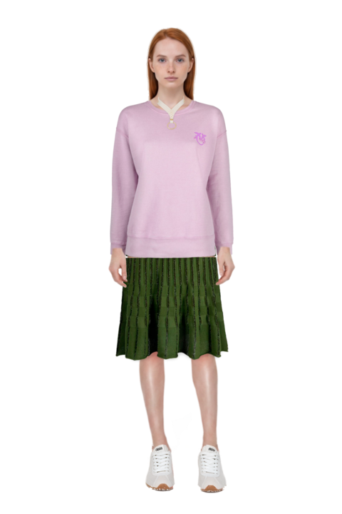 Outfit plume mesh fabric sneakers and pinko sweatshirt