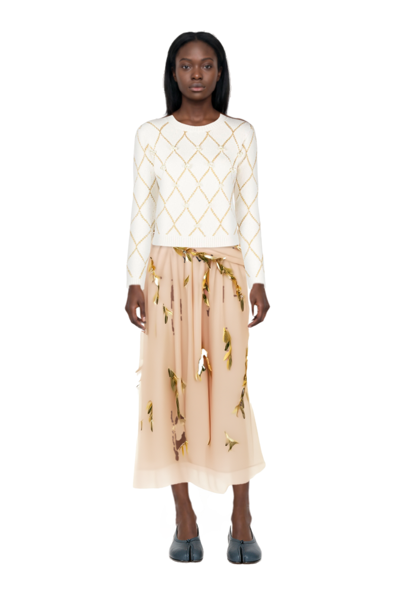 Outfit tabi ballet flats and embroidered tulle strapless midi dress