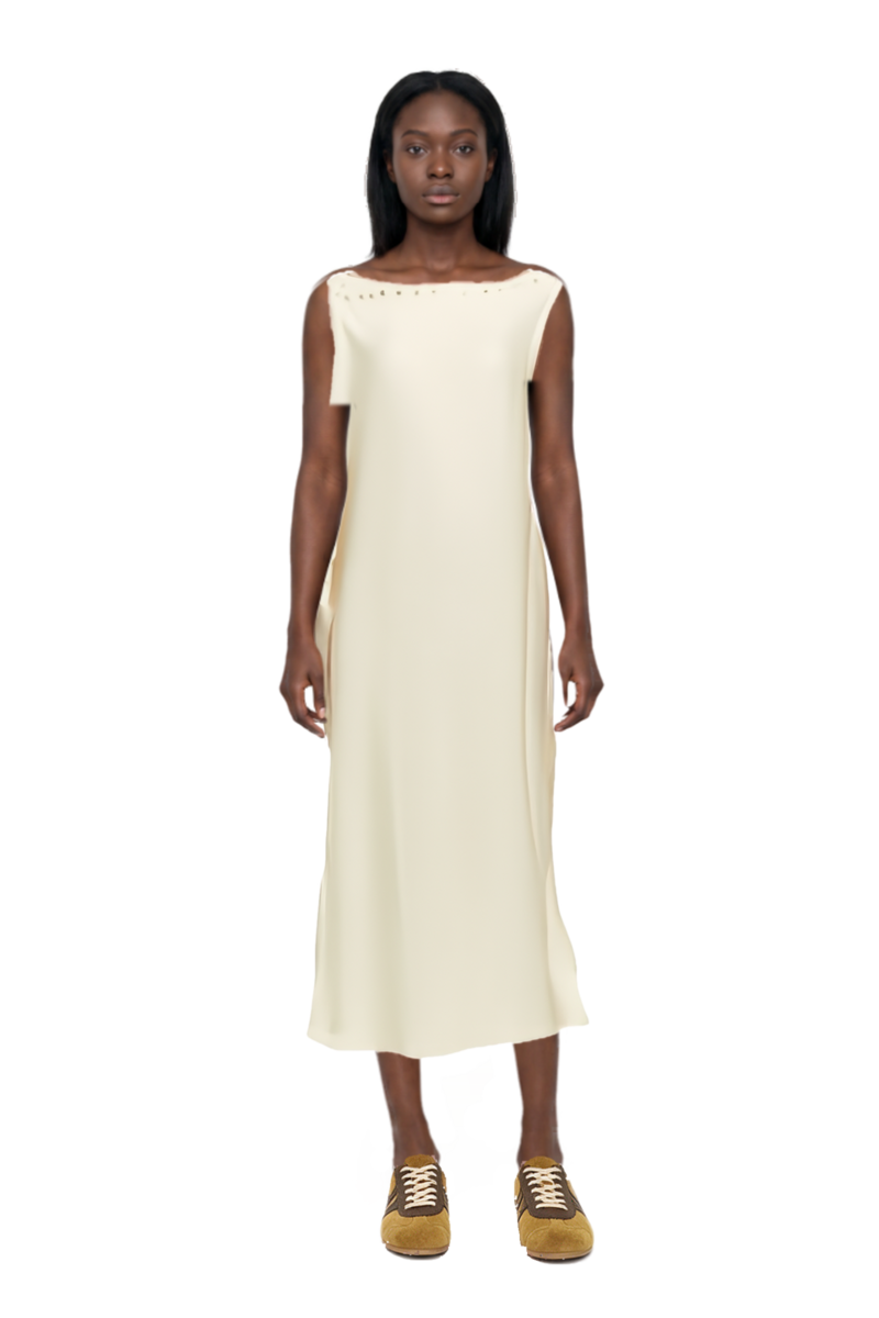 Outfit mila button-detail kaftan and suede sneakers