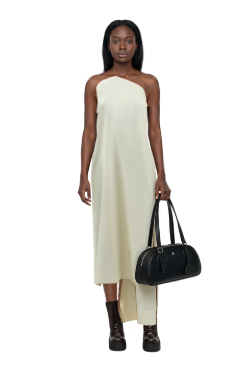 Outfit florinda one-shoulder slit dress and medium friday curved tote bag