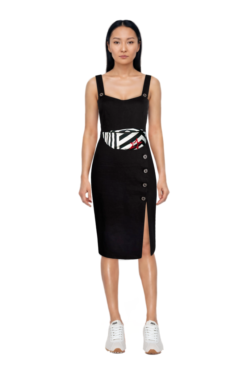 Outfit plume mesh fabric sneakers and pinko dress