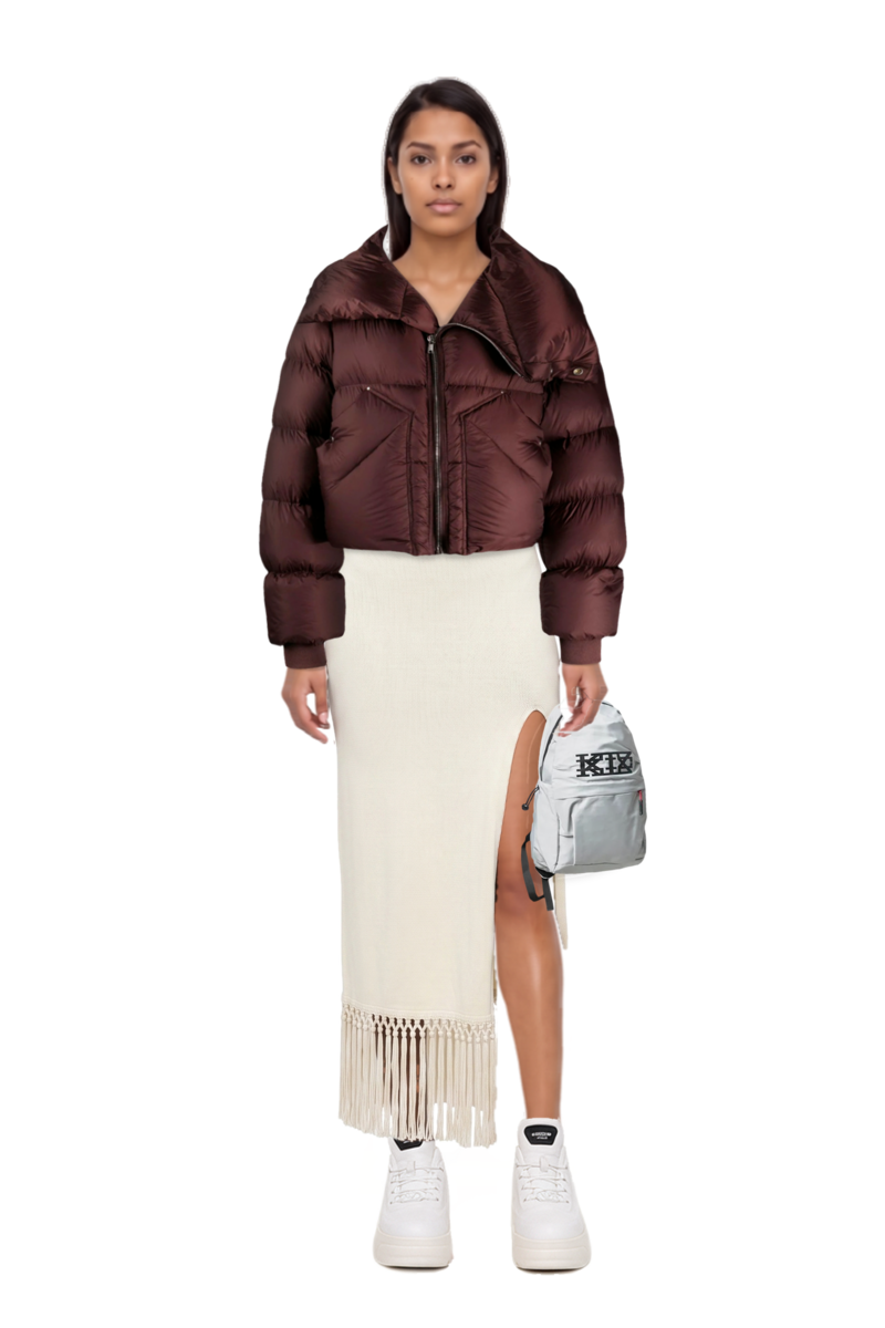 Outfit sahara lace-up fringe midi dress and 23 down jacket