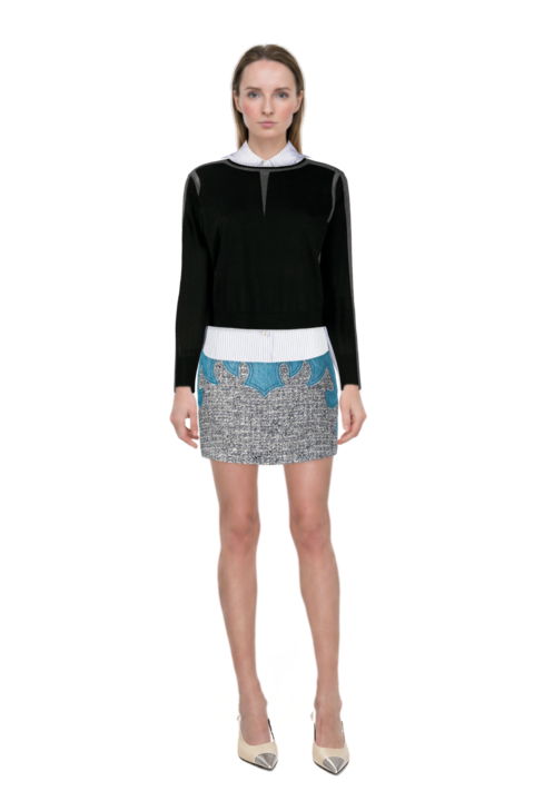 Outfit cassandre-plaque pumps and pinko skirt