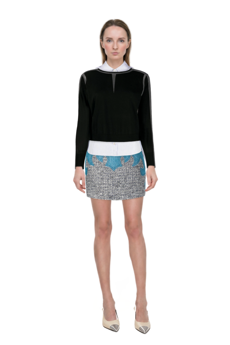 Outfit cassandre-plaque pumps and pinko skirt