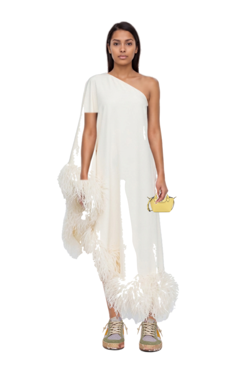 Outfit ubud feather-trim gown and ball star sneakers
