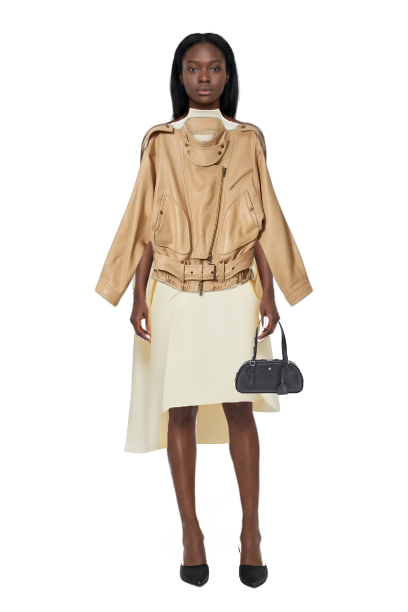 Outfit  bacall high-neck draped dress and farza jacket