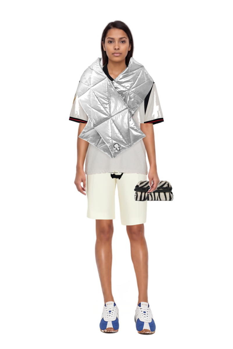 Outfit zebra-print leather clutch bag and pleat-detail tailored shorts