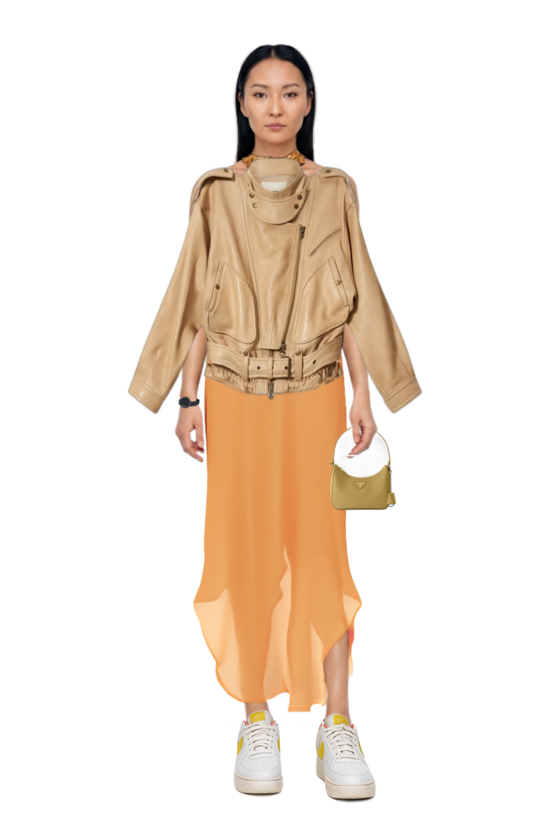 Outfit re-edition 2005 saffiano leather mini-bag and farza jacket
