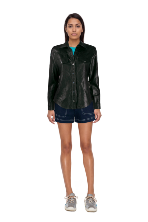 Outfit bubble technical fabric and suede sneakers and pinko shorts