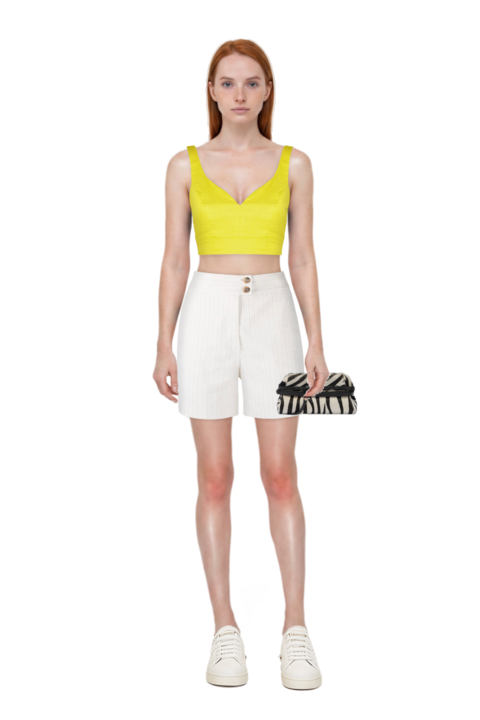 Outfit zebra-print leather clutch bag and pinko bermuda shorts