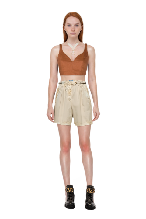 Outfit garment-dyed old gabardine shorts and pinko top