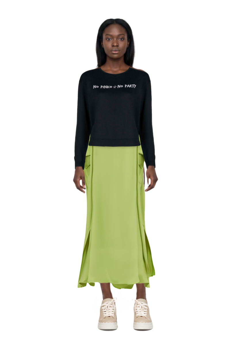 Outfit one-shoulder button-detail kaftan and pinko sweatshirt