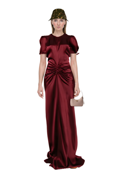 Outfit re-edition 2005 nubuck and saffiano leather mini-bag and gathered maxi dress