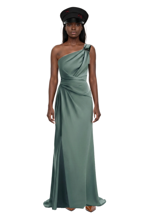 Outfit 80mm vrushali pumps and one-shoulder satin maxi dress