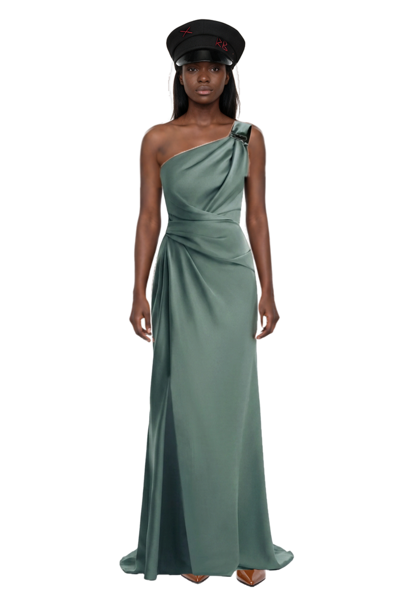 Outfit 80mm vrushali pumps and one-shoulder satin maxi dress