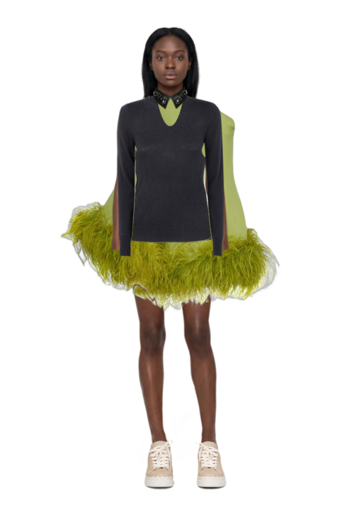Outfit piccolo ubud feather-trim minidress and crew-neck cashmere sweater 