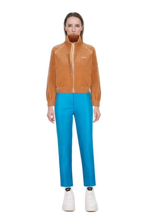 Outfit logo-embroidered velvet sweater and pinko trousers