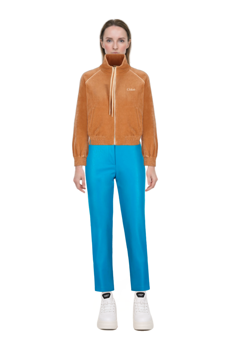 Outfit logo-embroidered velvet sweater and pinko trousers