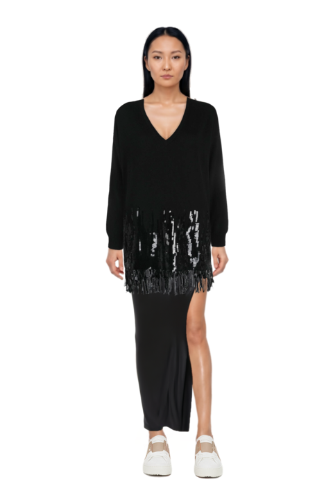 Outfit chain-detail satin dress and pinko sweater