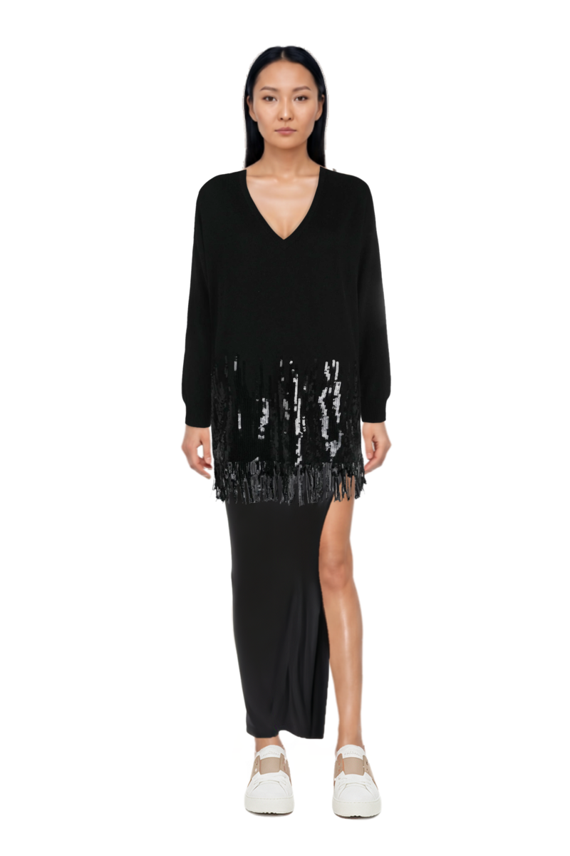 Outfit chain-detail satin dress and pinko sweater
