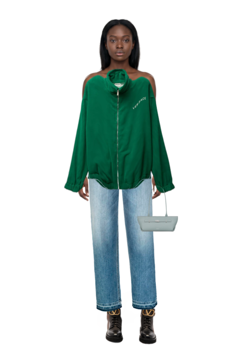 Outfit new york grained leather shoulder bag and cotton-terry jacquard zip sweatshirt