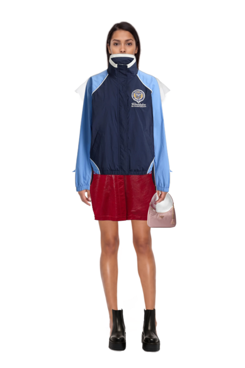 Outfit wimbledon logo jacket and mini re-edition 2005 re-nylon and saffiano bag