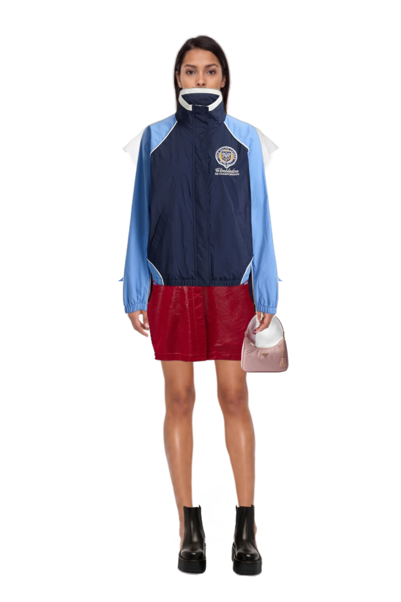 Outfit wimbledon logo jacket and mini re-edition 2005 re-nylon and saffiano bag