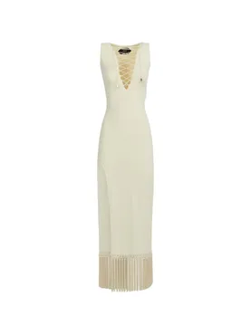 Taller Marmo Sahara lace-up fringe midi dress