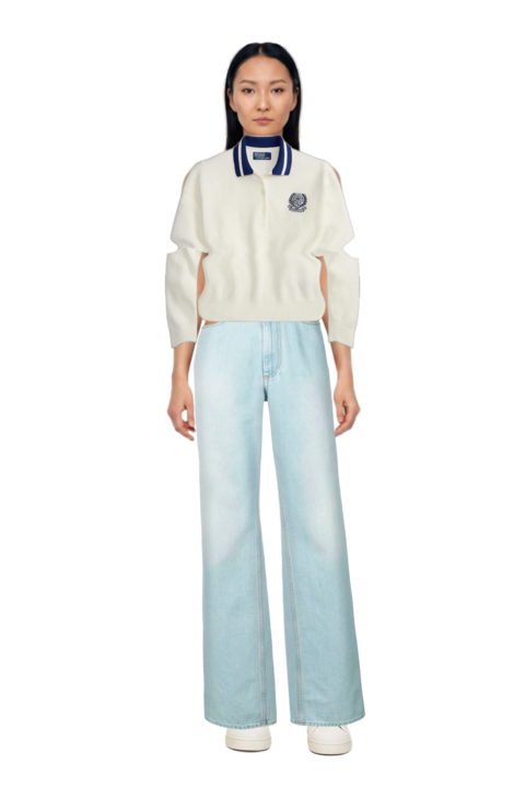 Outfit wimbledon waffle-knit embroidered sweater and 23 jeans