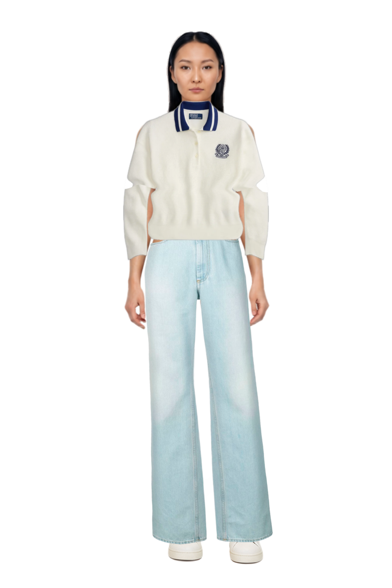 Outfit wimbledon waffle-knit embroidered sweater and 23 jeans
