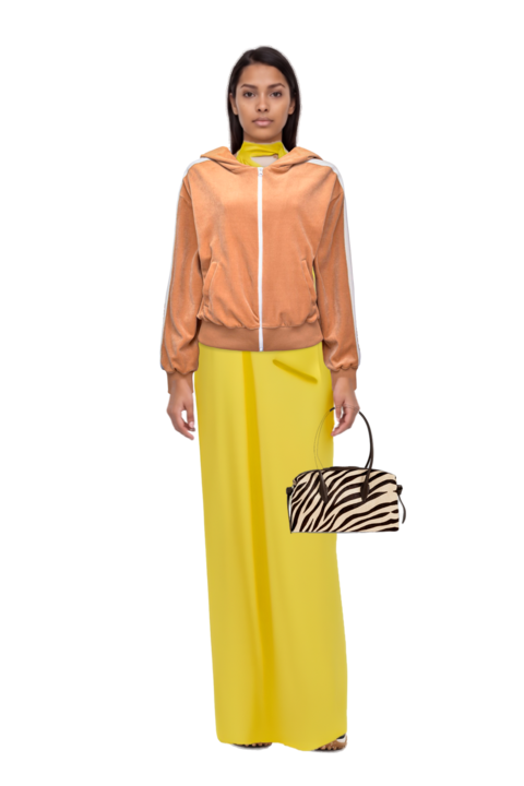 Outfit astor halterneck maxi dress and brioche duffle zebra-print shoulder bag