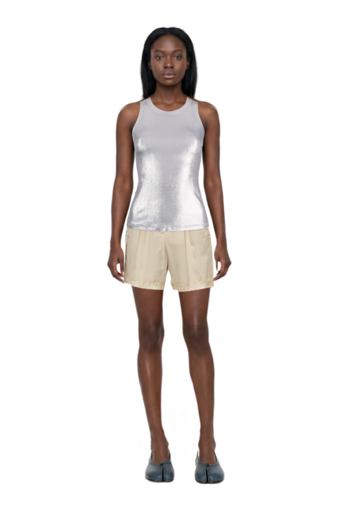 Outfit garment-dyed old gabardine shorts and tabi ballet flats