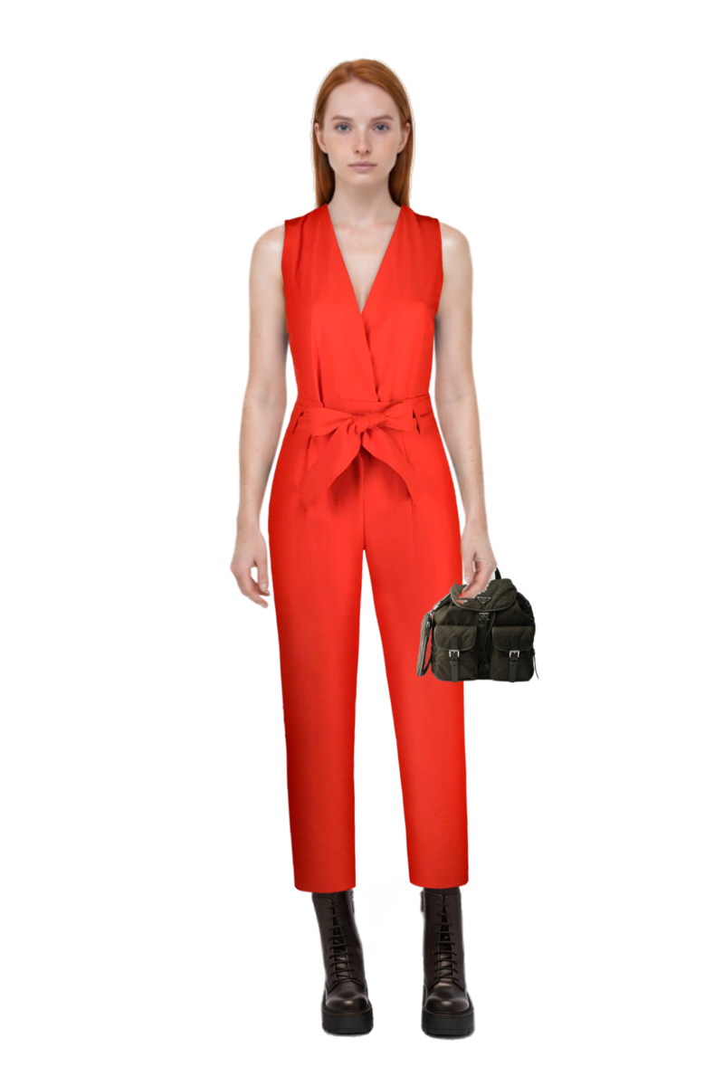 Outfit medium quilted re-nylon backpack with saffiano leather trim and pinko jumpsuit