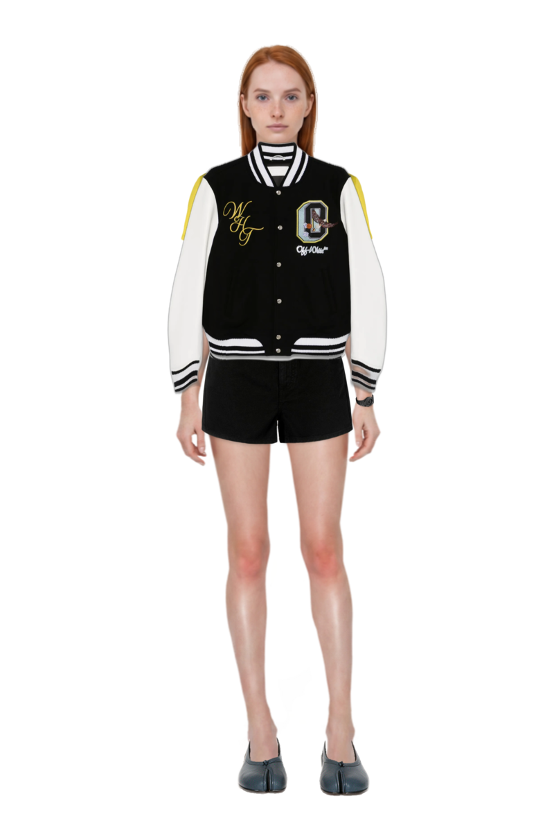 Outfit crystal-embellished bomber jacket and tabi ballet flats