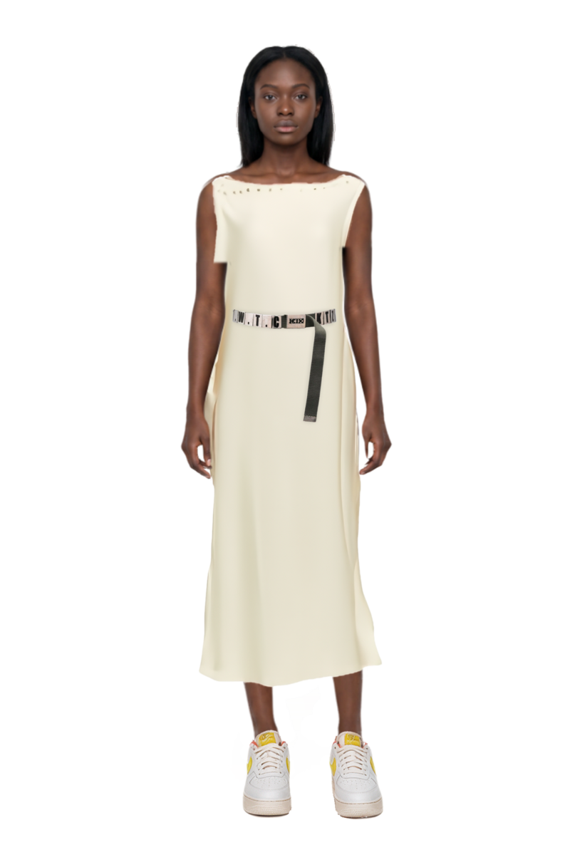 Outfit mila button-detail kaftan and air force 1 '07 lx "white/phantom/pearl white/yell" sneakers