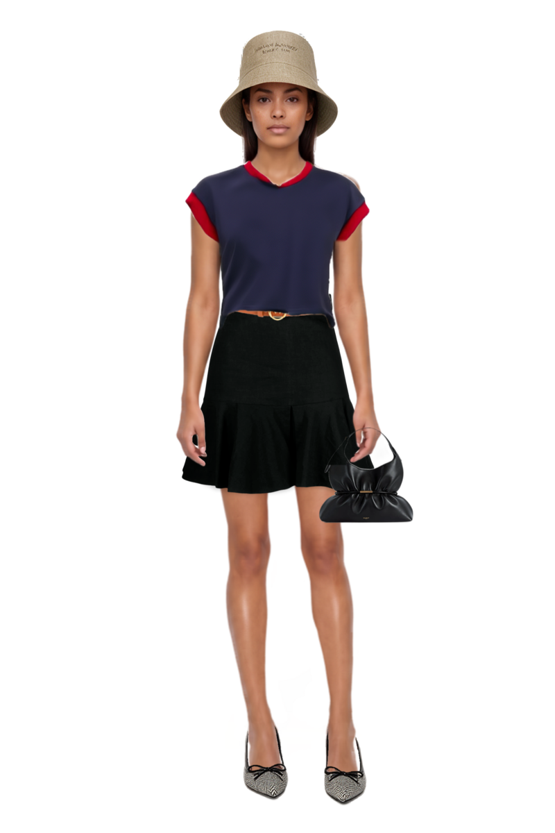 Outfit stretch cotton-jersey t-shirt and sphynx medium bag in smooth leather