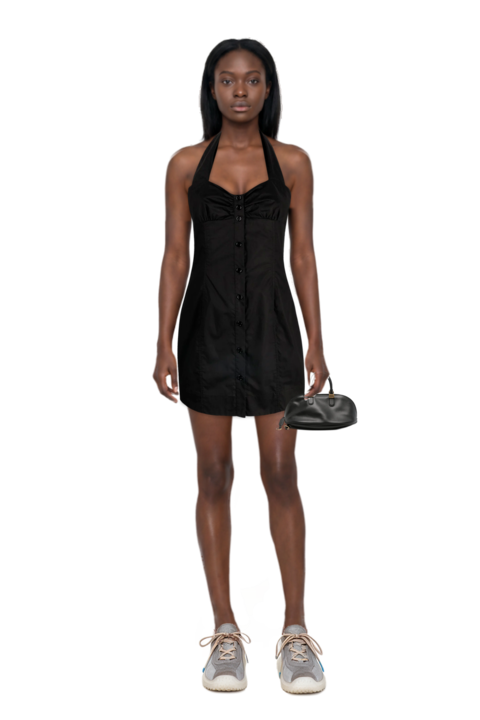 Outfit bolero bowling bag medium in black and bubble technical fabric and suede sneakers