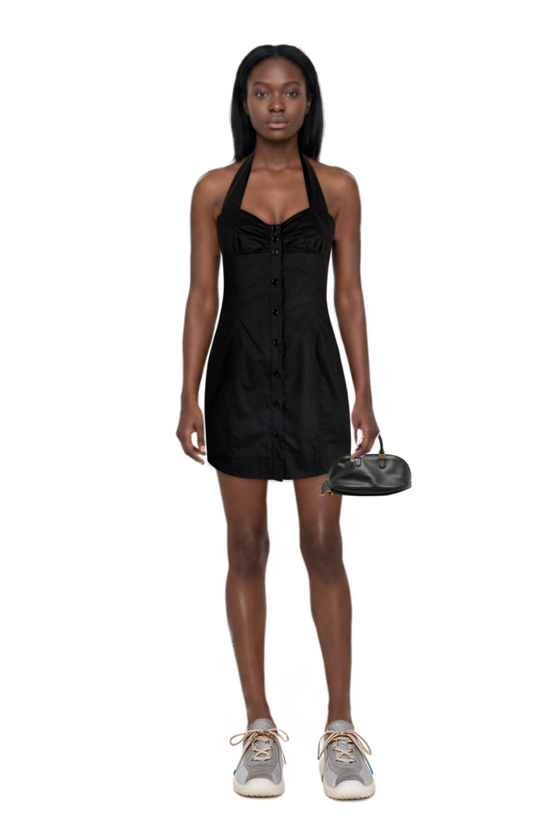 Outfit bolero bowling bag medium in black and bubble technical fabric and suede sneakers