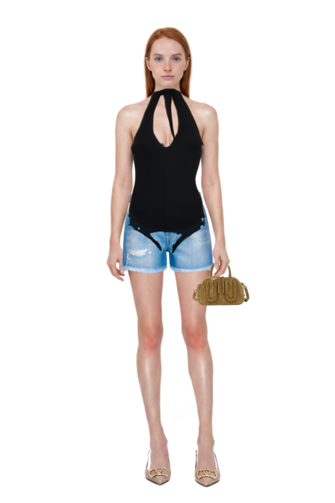 Outfit jersey backless top and babe top-handle in suede