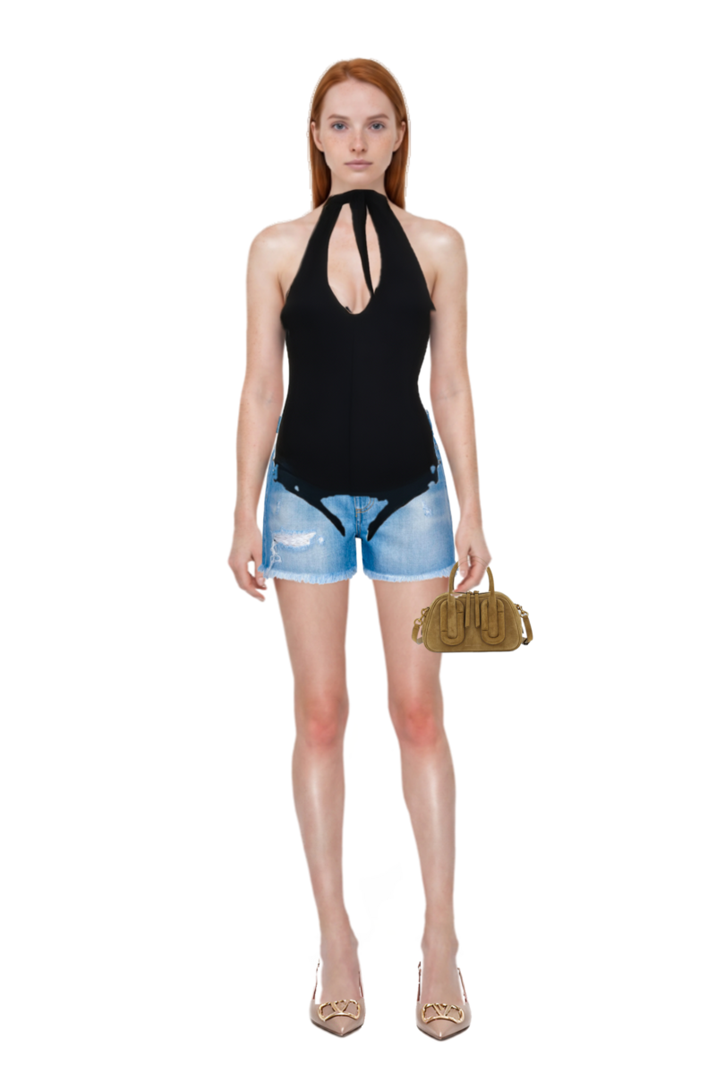 Outfit jersey backless top and babe top-handle in suede