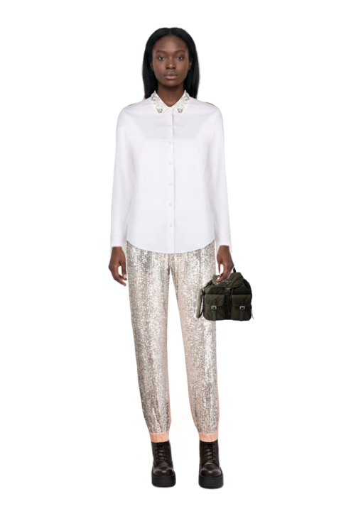 Outfit pinko t-shirt and medium quilted re-nylon backpack with saffiano leather trim