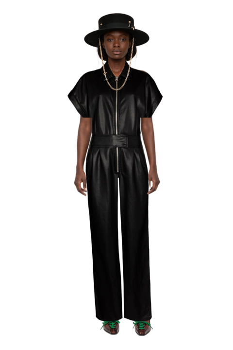 Outfit lace-up pointed-toe pumps and 23 jumpsuit