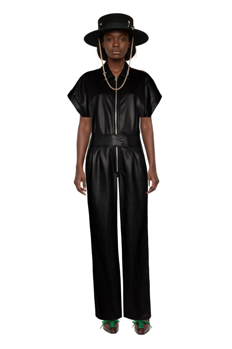 Outfit lace-up pointed-toe pumps and 23 jumpsuit